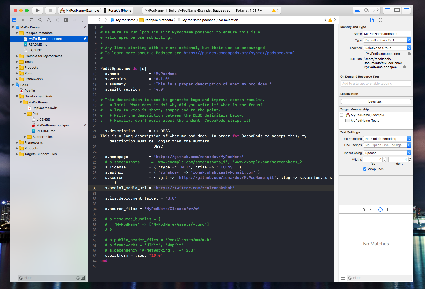 Here's an image showing my Podspec file